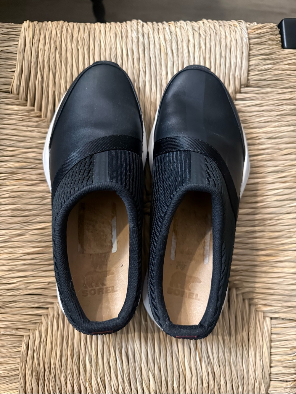 Sorel Black Slip-On Knit and Leather Sneakers